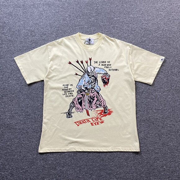 Warren Lotas Yellow T Shirt With Dark Samurai Skull Print